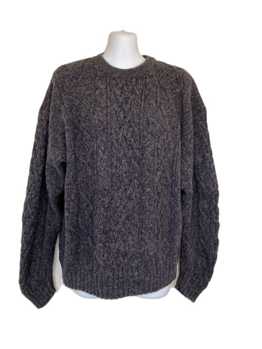 BHC Sears Cable Knit Pullover Sweater Brown Heather 100% Cotton Vintage 90s